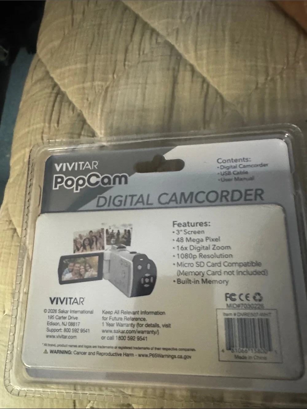 PopCam White Digital Camcorder - 16x Zoom, 48MP